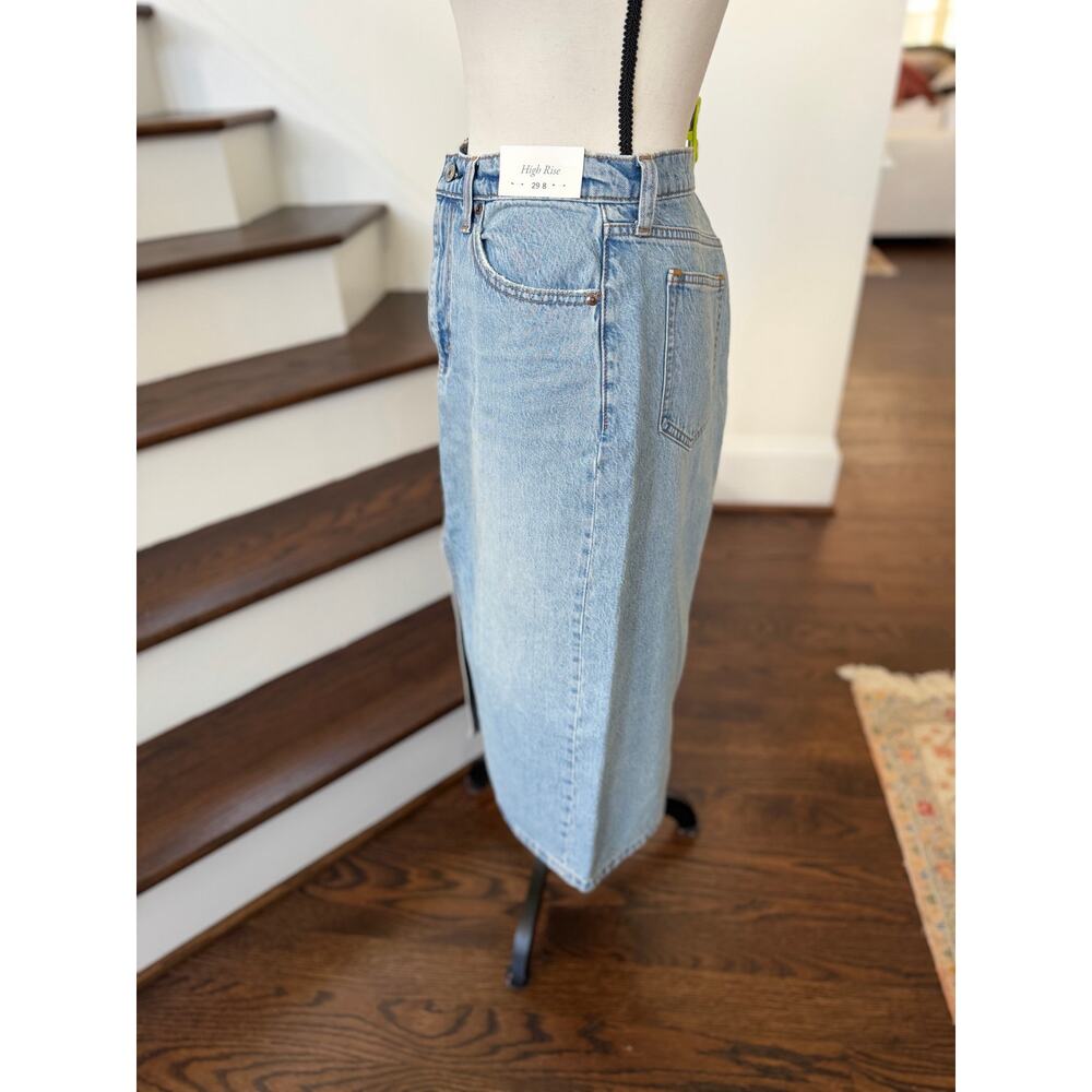 NWT Abercrombie Light Wash Denim High Waisted Slit Midi Skirt Western 90s - Picture 3 of 9